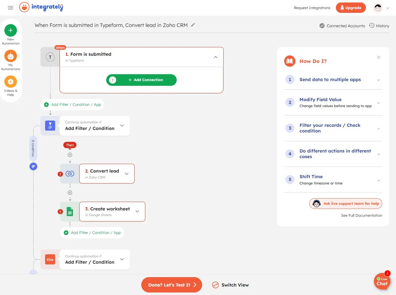 Integrately's AI workflow builder.