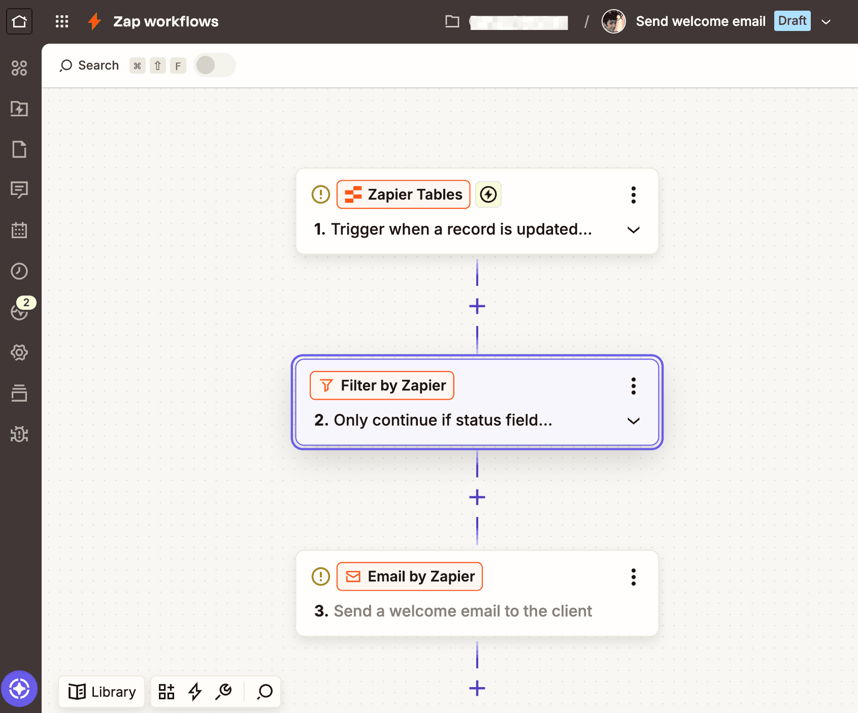 A multi-step Zap in the Zapier editor.