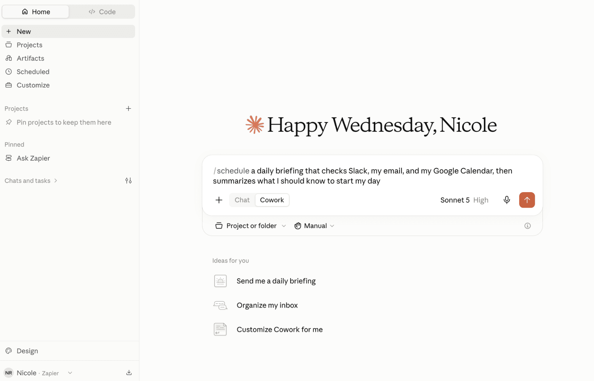 The Claude chat interface.