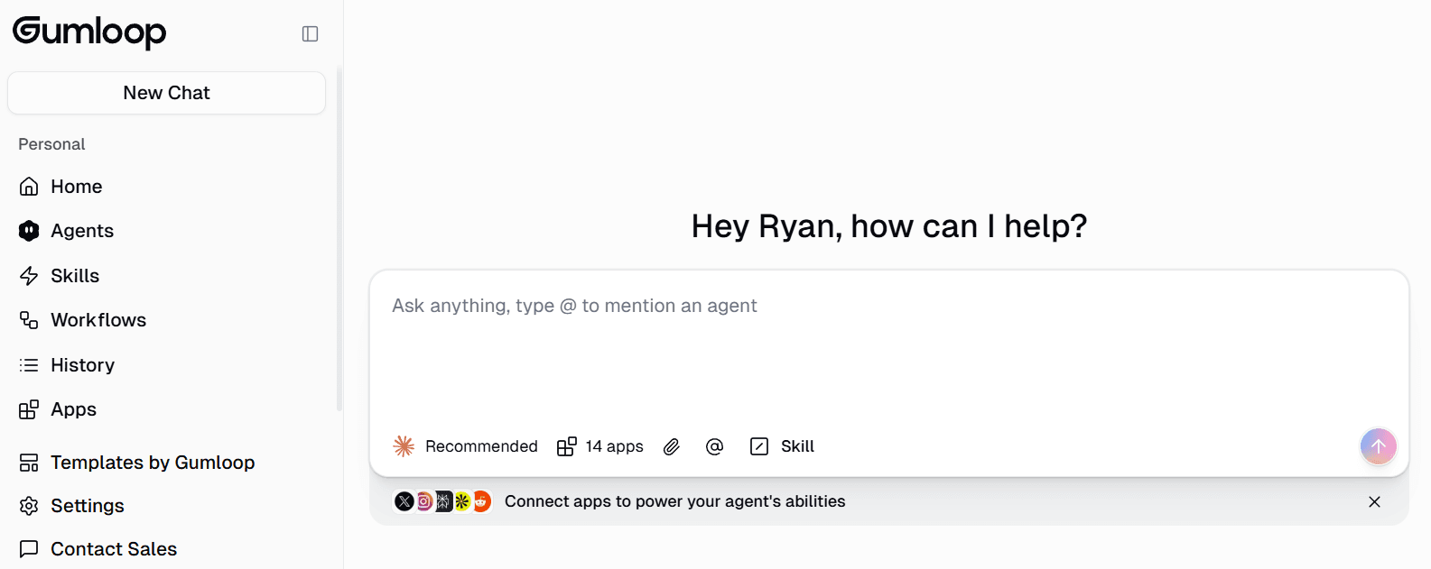 An agent chat in Gumloop.