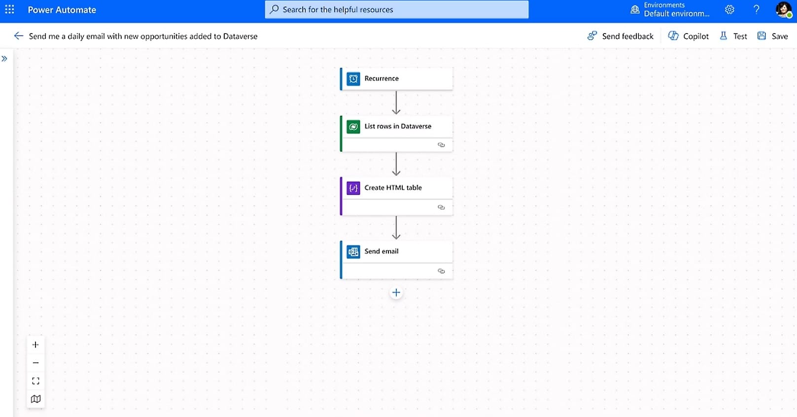 The workflow builder in Power Automate with a multi-step workflow.