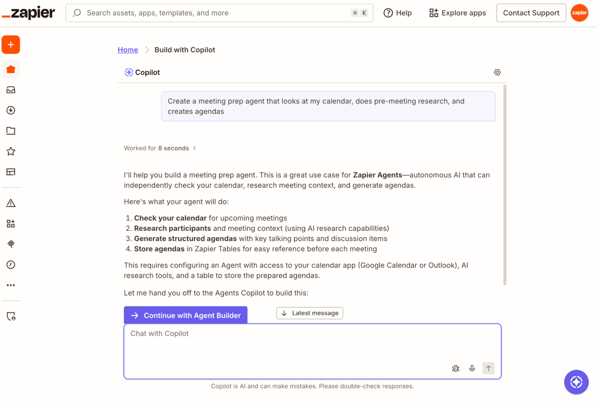 Zapier Copilot helping a user build out an automated workflow.