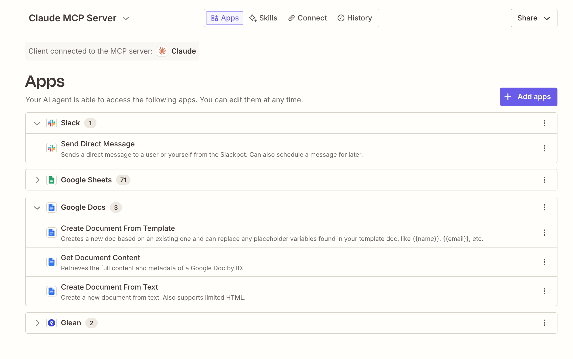A Claude MCP server in Zapier.