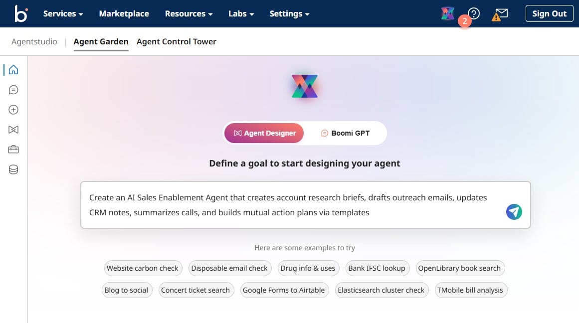 Boomi's agentstudio interface.