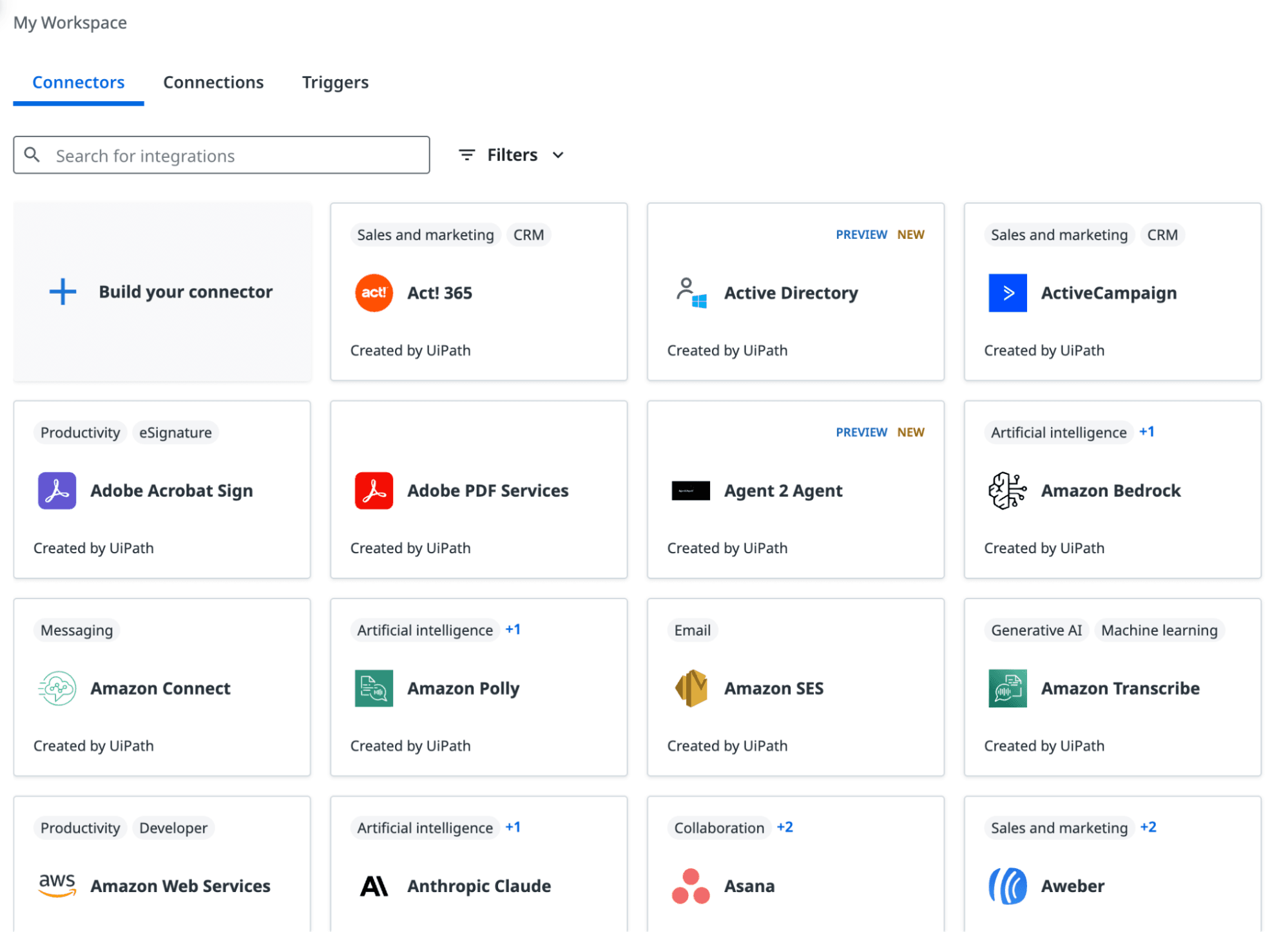 UiPath's pre-built integration library.
