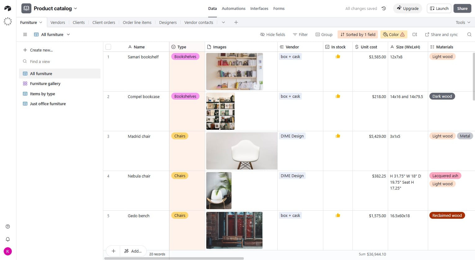 An Airtable base for a product catalog.
