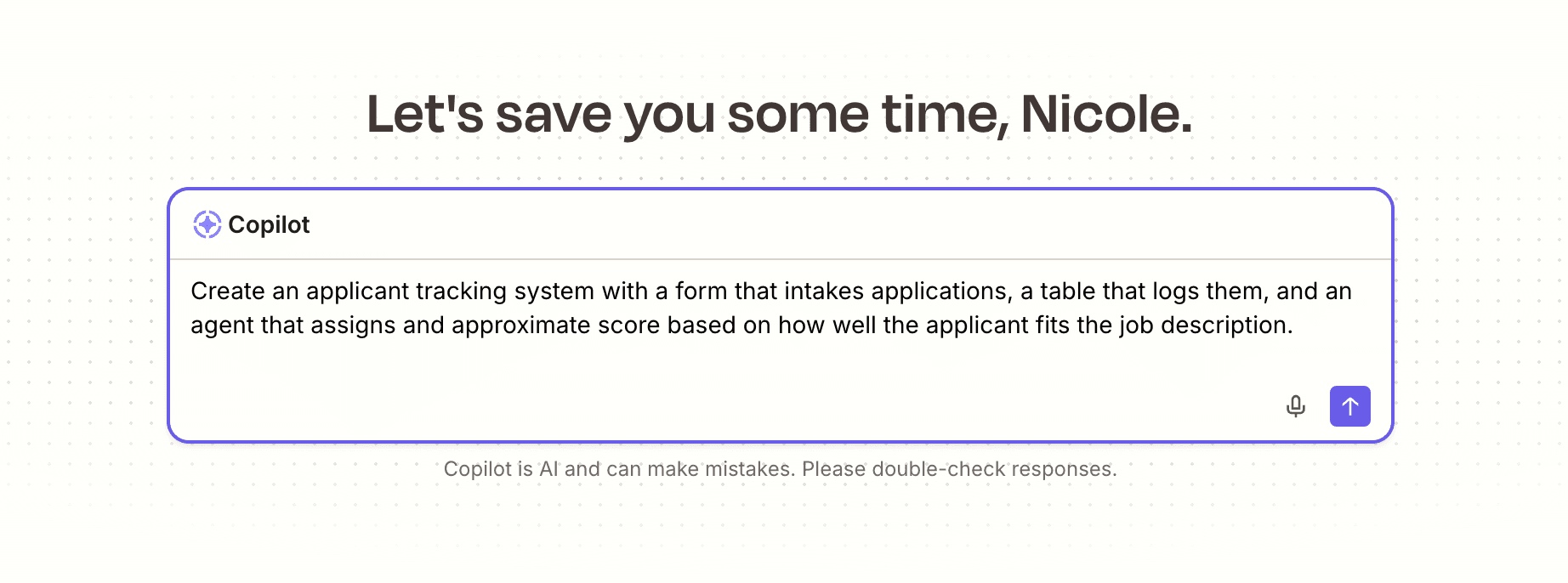 Zapier Copilot with a request to create an applicant tracking system.