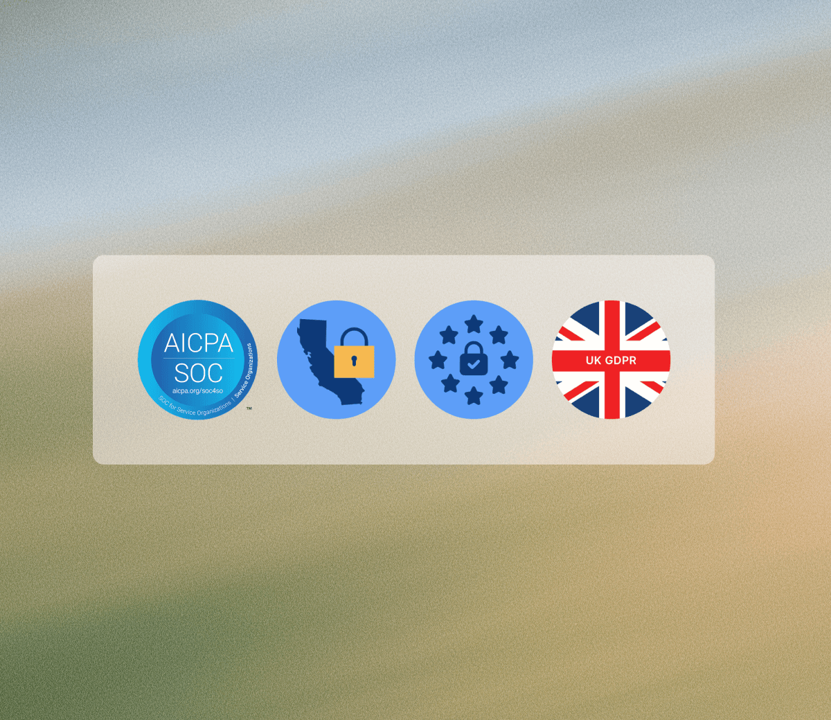 Insignias de cumplimiento para AICPA SOC, CCPA, SOC 2 y UK GDPR