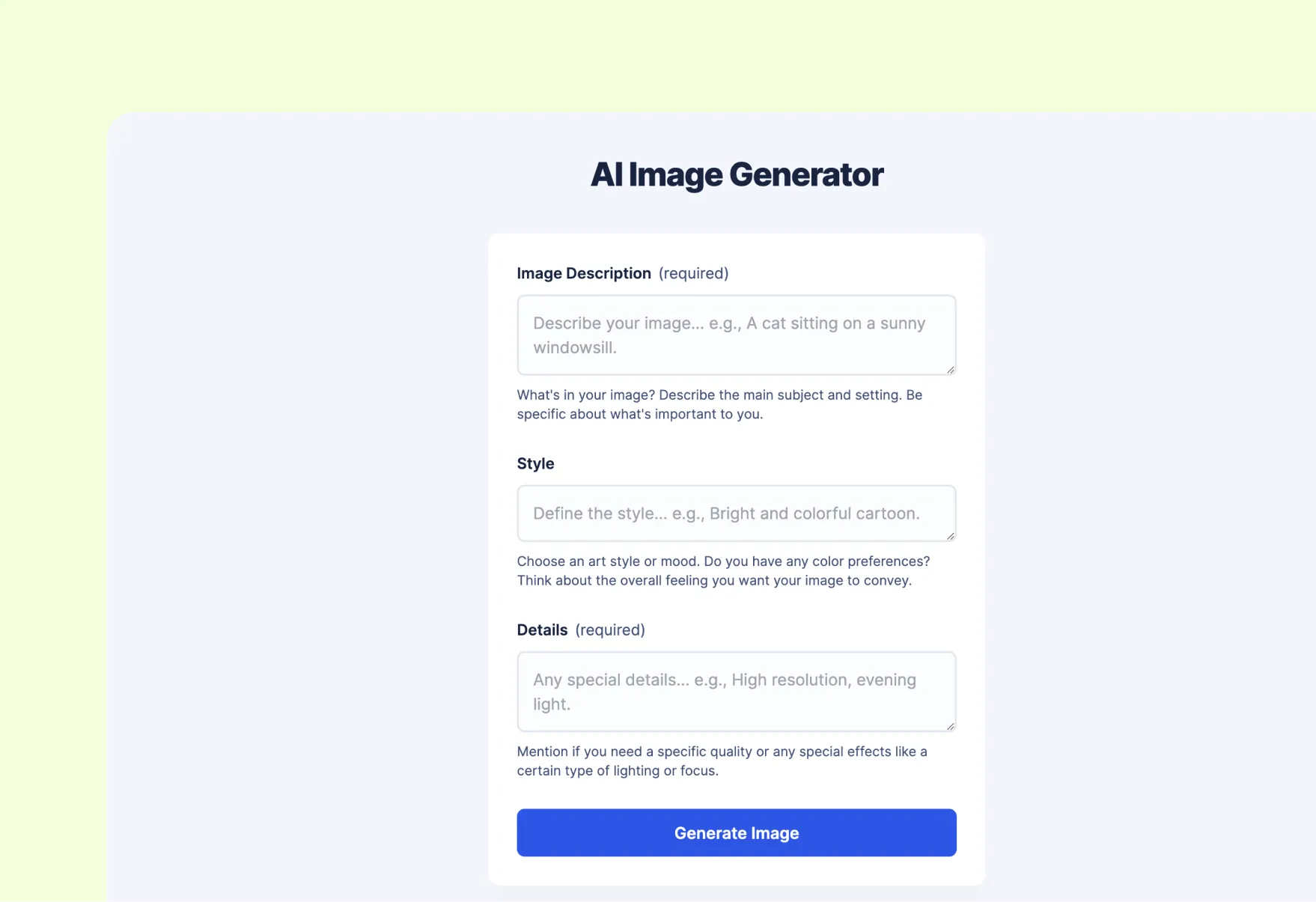 Vorschau der Vorlage für den KI-Bildgenerator