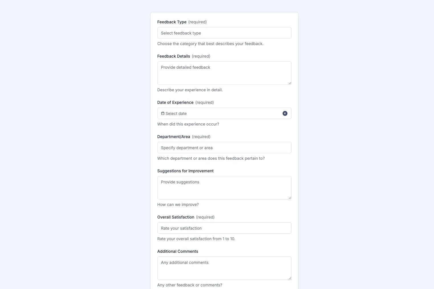 Vorschau des Formulars für anonymes Feedback