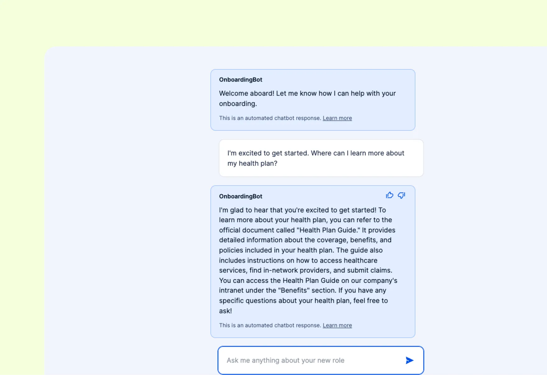 Vorschau auf den KI-Chatbot für die Mitarbeiter-Onboarding