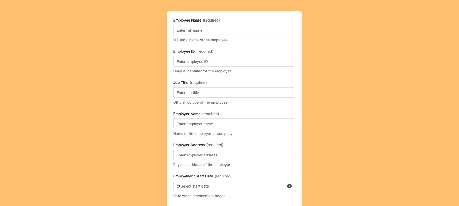 Employment Form Preview