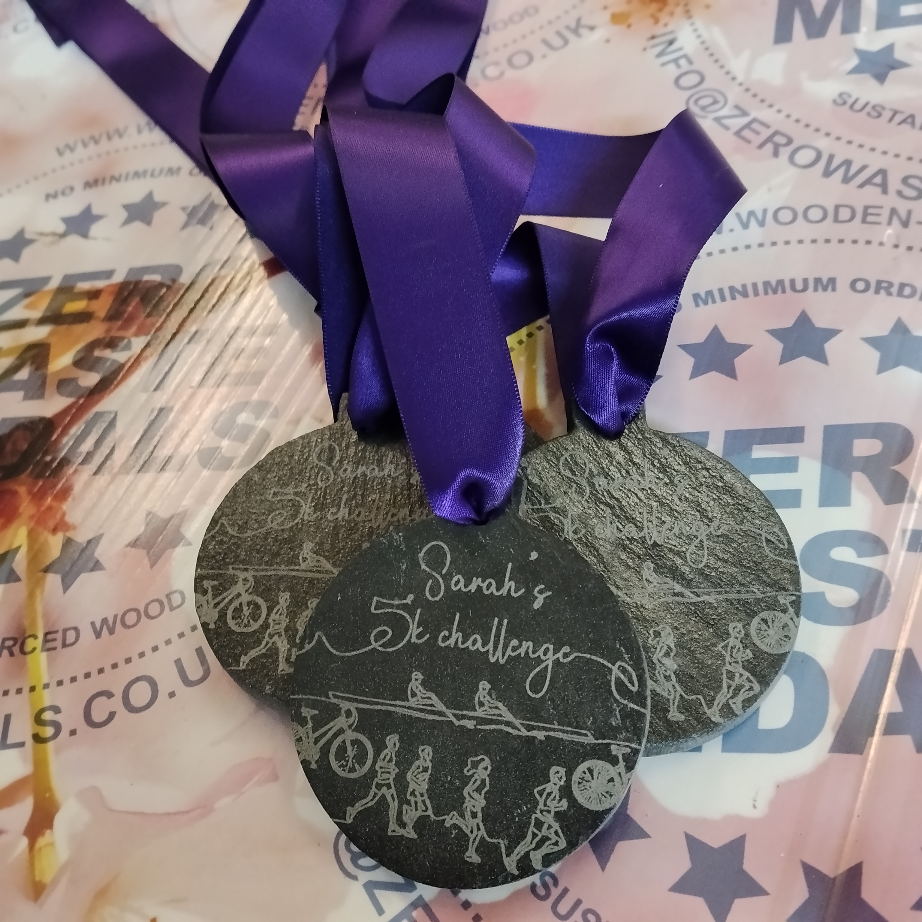 Sarah's 5k Challenge Custom Slate Medal