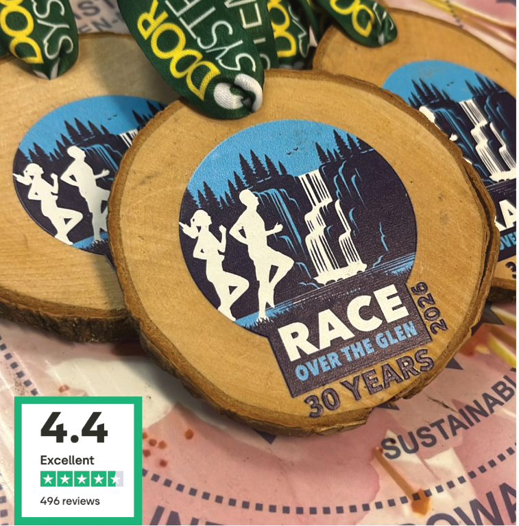 Custom wooden medal for Race Over The Glen