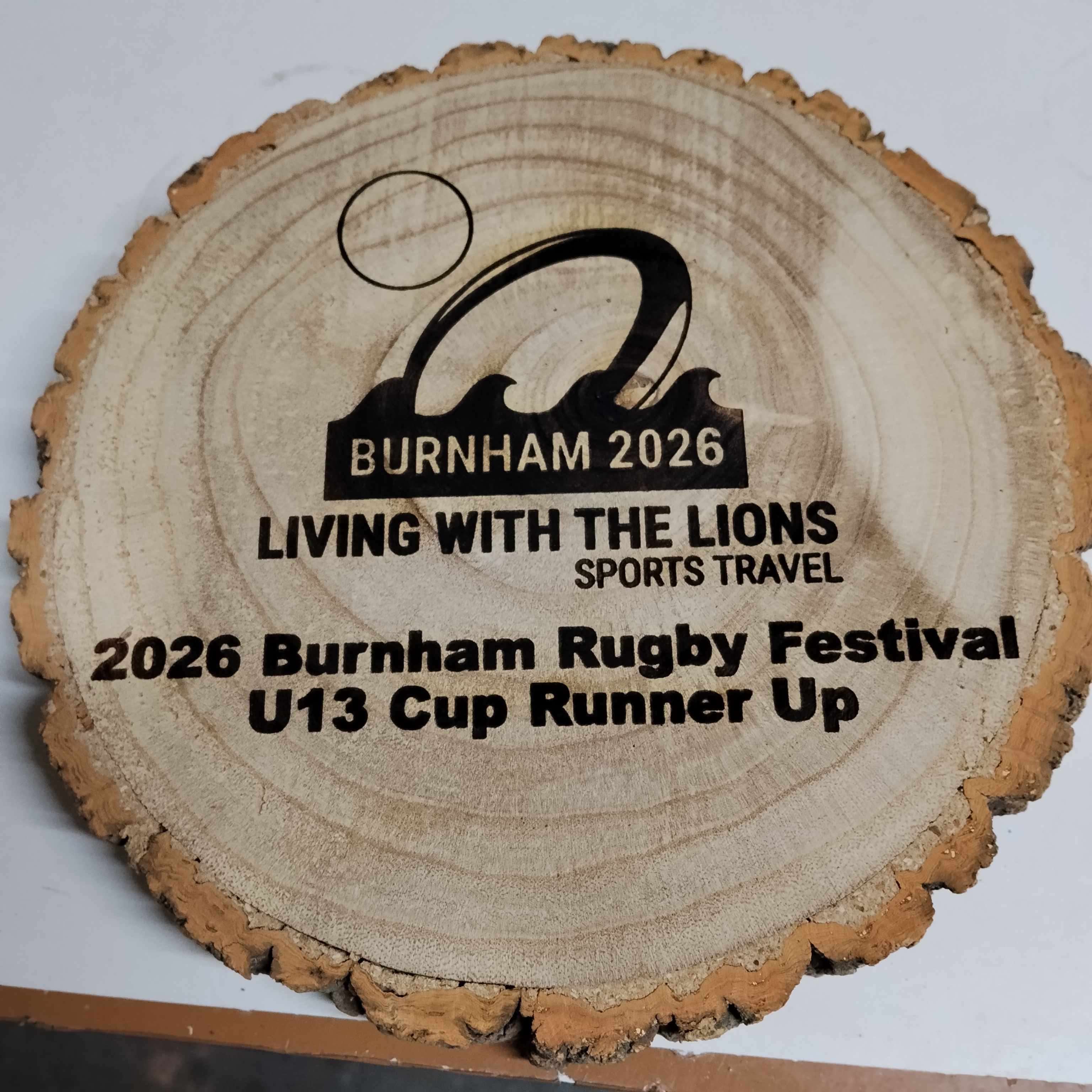 Wooden Trophy Log Slice Burnham Rugby Festival