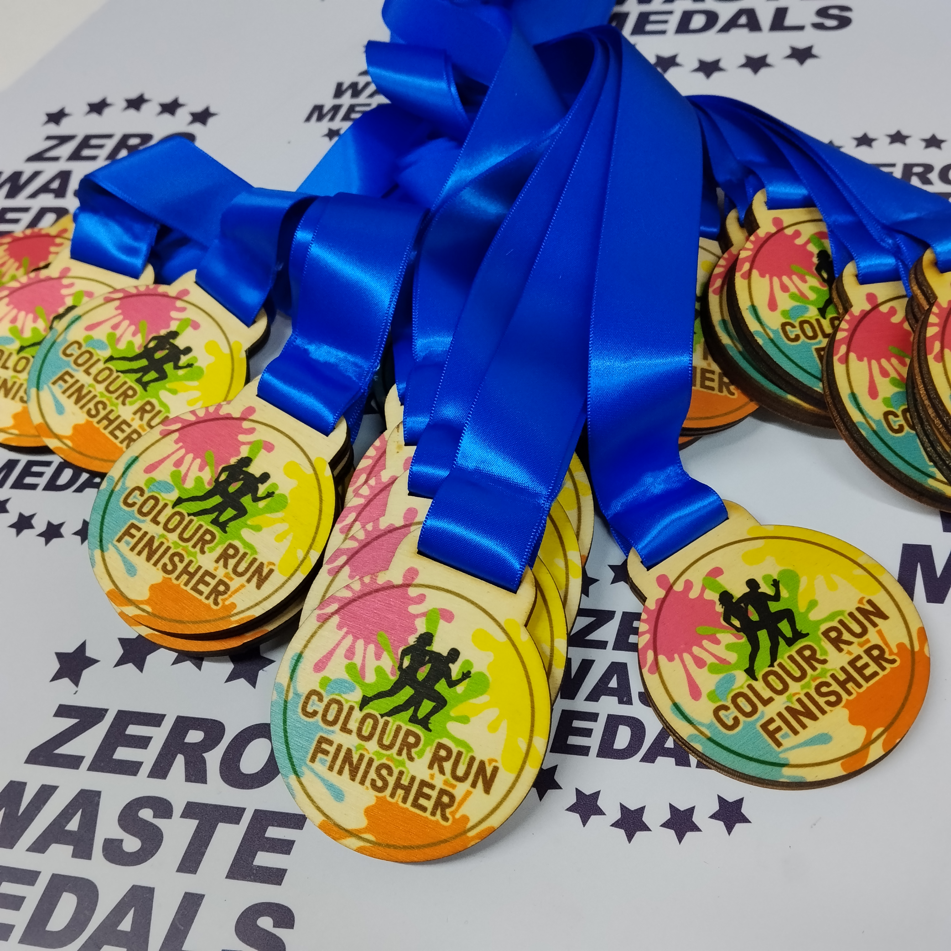 Custom wooden Colour Run finisher medal